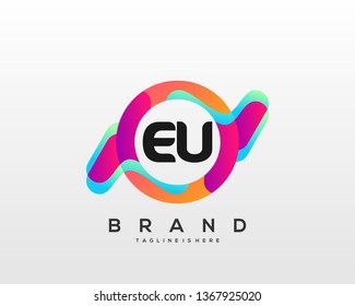 Initial letter EU logo with colorful circle background, letter combination logo design for creative industry, web, business and company. - Vector