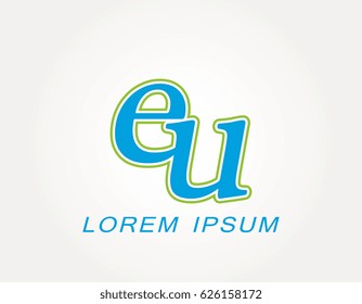Initial letter eu logo. Monogram lowercase italic