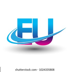 initial letter EU logotype company name colored blue and magenta swoosh design. vector logo for business and company identity.