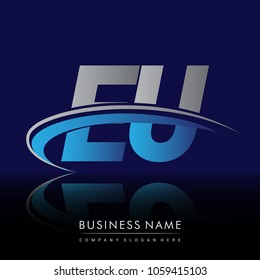 initial letter EU logotype company name colored blue and grey swoosh design. vector logo for business and company identity.