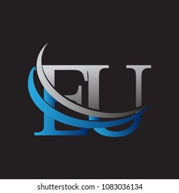 initial letter EU logotype company name colored blue and grey swoosh design. vector logo for business and company identity.