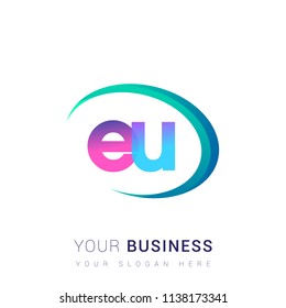 initial letter EU logotype company name, coloreful and swoosh design. vector logo for business and company identity.