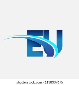 initial letter EU logotype company name colored blue and swoosh design. vector logo for business and company identity.