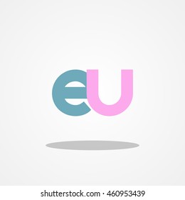 Initial letter EU lowercase logo design template blue pink