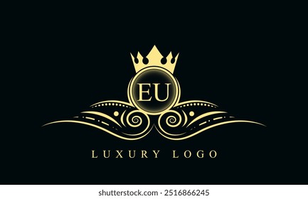 Initial letter EU luxury logo design. EU Luxurious Royal golden Logo design