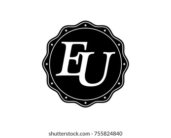 Initial letter EU monogram logo black seal stamp lace