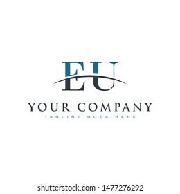 Initial letter EU, overlapping movement swoosh horizon logo company design inspiration in blue and gray color vector