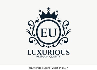 Letra inicial patrón del logotipo de lujo real de la UE en arte vectorial para ilustración vectorial de marca de lujo.

