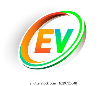 initial letter EV logotype company name colored orange and green circle and swoosh design, modern logo concept. vector logo for business and company identity.