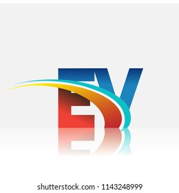 initial letter EV logotype company name colored red and blue and swoosh design. vector logo for business and company identity.
