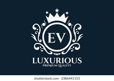 Letra inicial modelo de logotipo EV Royal Luxury en vectorial art para ilustración vectorial de marca de lujo.
