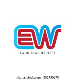 Initial Letter EW Linked Design Logo Blue Red