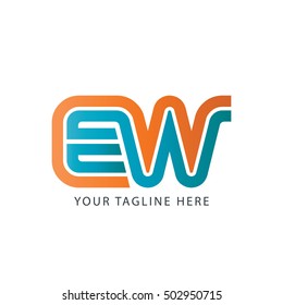 Initial Letter EW Linked Design Logo Orange Blue