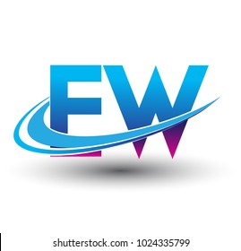 initial letter EW logotype company name colored blue and magenta swoosh design. vector logo for business and company identity.