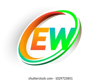 initial letter EW logotype company name colored orange and green circle and swoosh design, modern logo concept. vector logo for business and company identity.
