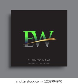 initial letter EW logotype company name colored green and gold swoosh design. vector logo for business and company