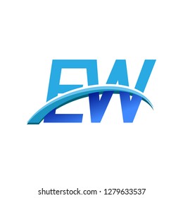 initial letter EW logotype company name colored blue and swoosh design. vector logo for business and company identity.
