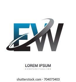 initial letter EW logotype company name colored blue and grey swoosh design. logo design for business and company identity.