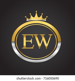 initial letter EW logotype company name with oval shape and crown, gold and silver color. vector logo for business and company identity