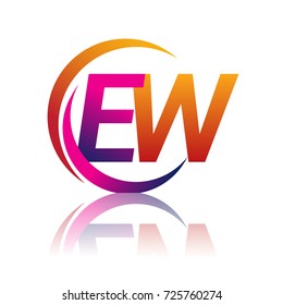 initial letter EW logotype company name orange and magenta color on circle and swoosh design. vector logo for business and company identity.