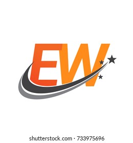 initial letter EW logotype company name colored orange and grey swoosh star design. vector logo for business and company identity.