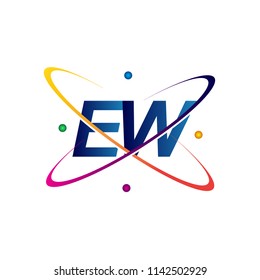 initial letter EW logotype science icon colored blue, red, green and yellow swoosh design. vector logo for business and company identity.
