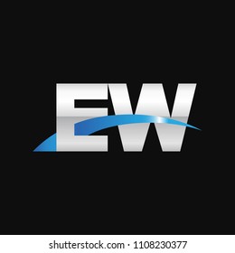 Initial letter EW, overlapping movement swoosh logo, metal silver blue color on black background