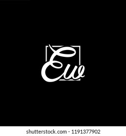 Initial letter EW WE minimalist art monogram shape logo, white color on black background