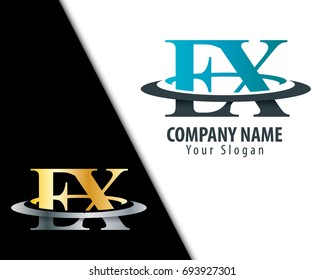 Initial Letter EX FX Swoosh Design Logo