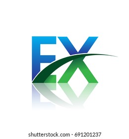 initial letter EX logotype company name colored blue and green swoosh design. vector logo for business and company identity.
