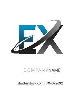 initial letter EX logotype company name colored blue and grey swoosh design. logo design for business and company identity.