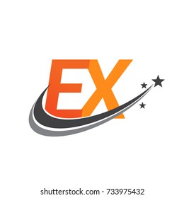 initial letter EX logotype company name colored orange and grey swoosh star design. vector logo for business and company identity.