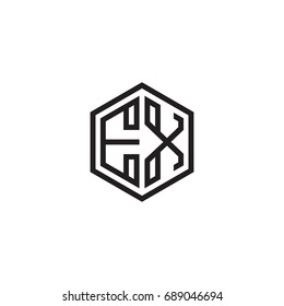 Initial letter EX, minimalist line art monogram hexagon logo, black color