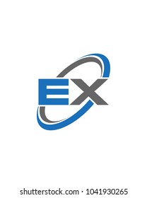 initial letter EX swoosh ring company logo blue gray