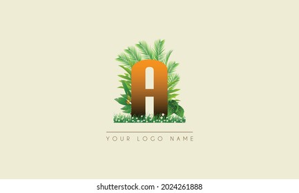 Initial Letter A   Exotic Summer  tropical Palm leaves refreshing Beach  icon logo design Symbol