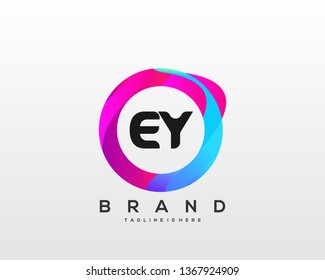 Initial letter EY logo with colorful circle background, letter combination logo design for creative industry, web, business and company. - Vector