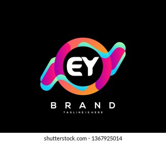 La carta inicial logotipo EY con un colorido entorno circular, diseño de logotipo combinado de letras para la industria creativa, la web, los negocios y la empresa. - Vector