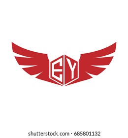 Initial Letter EY Logo, Hexagonal Shape with Wings Icon