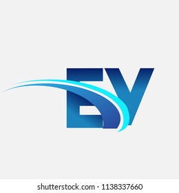 initial letter EY logotype company name colored blue and swoosh design. vector logo for business and company identity.