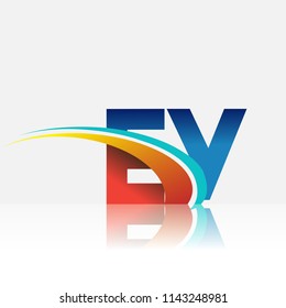 initial letter EY logotype company name colored red and blue and swoosh design. vector logo for business and company identity.
