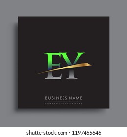initial letter EY logotype company name colored green and gold swoosh design. vector logo for business and company