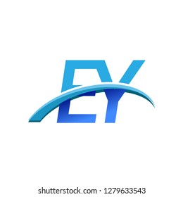 initial letter EY logotype company name colored blue and swoosh design. vector logo for business and company identity.