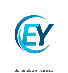initial letter EY logotype company name blue circle and swoosh design. vector logo for business and company identity.