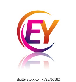 initial letter EY logotype company name orange and magenta color on circle and swoosh design. vector logo for business and company identity.
