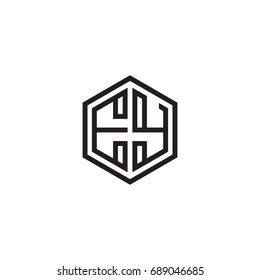 Initial letter EY, minimalist line art monogram hexagon logo, black color