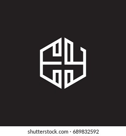 Initial letter EY, minimalist line art monogram hexagon shape logo, white color on black background