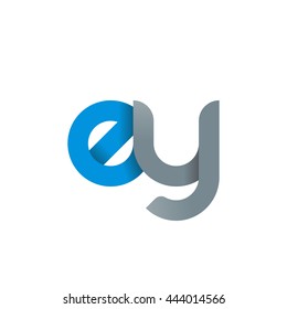 initial letter ey modern linked circle round lowercase logo blue gray