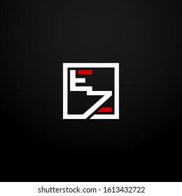 Initial letter EZ linked square logo white and red color. Corporate identity design template element. Industry, finance, bank logotype. Square group, technology interaction, network integrate concept.