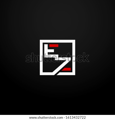 Initial letter EZ linked square logo white and red color. Corporate identity design template element. Industry, finance, bank logotype. Square group, technology interaction, network integrate concept.