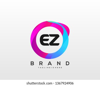 Initial letter EZ logo with colorful circle background, letter combination logo design for creative industry, web, business and company. - Vector